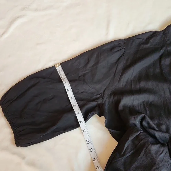 The Drop, Fall, Spring Black V-Neck Poplin, Prarie Shortsleeve Midi Dress Sz XXL - Picture 10 of 11